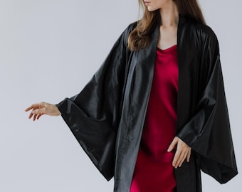 Mulberry silk long kimono Japanese style, Wide Sleeves dressing gown Robe Belt, one size maxi wedding day bride robe bridesmaid Gift 4 Her