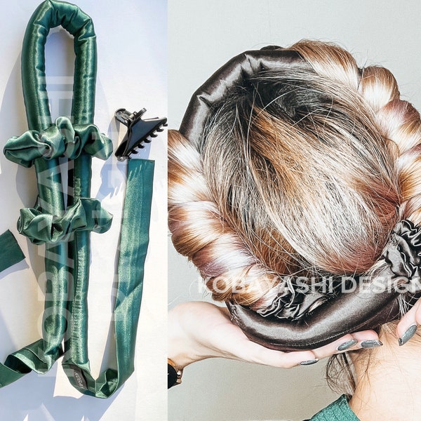 Silk Heatless curl hair curling ribbon,hair curler set with Scrunchies , silk satin curler ribbon set, heatless curls