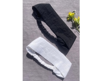Linen Headband, wide natural linen cotton headbands, Hair wrap with elastic, double layer yoga hair tie, pure linen hairband for edges