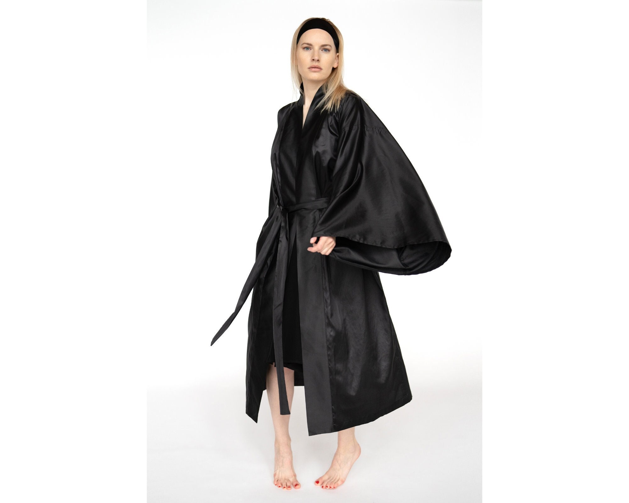 Silky maxi kimono,  silk Japanese style dressing gown Robe Belt, one size long boho bride bridesmaid Loungewear gift for her