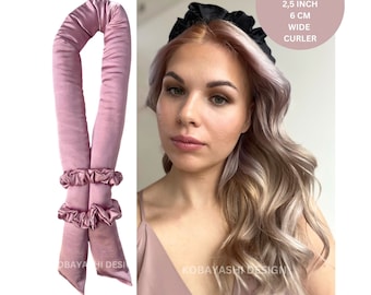 Jumbo heatless curler,Extra large, 2.5 inch big overnight wide curling ribbon, damage free XXL full Blowout curls roller, best no heat rod