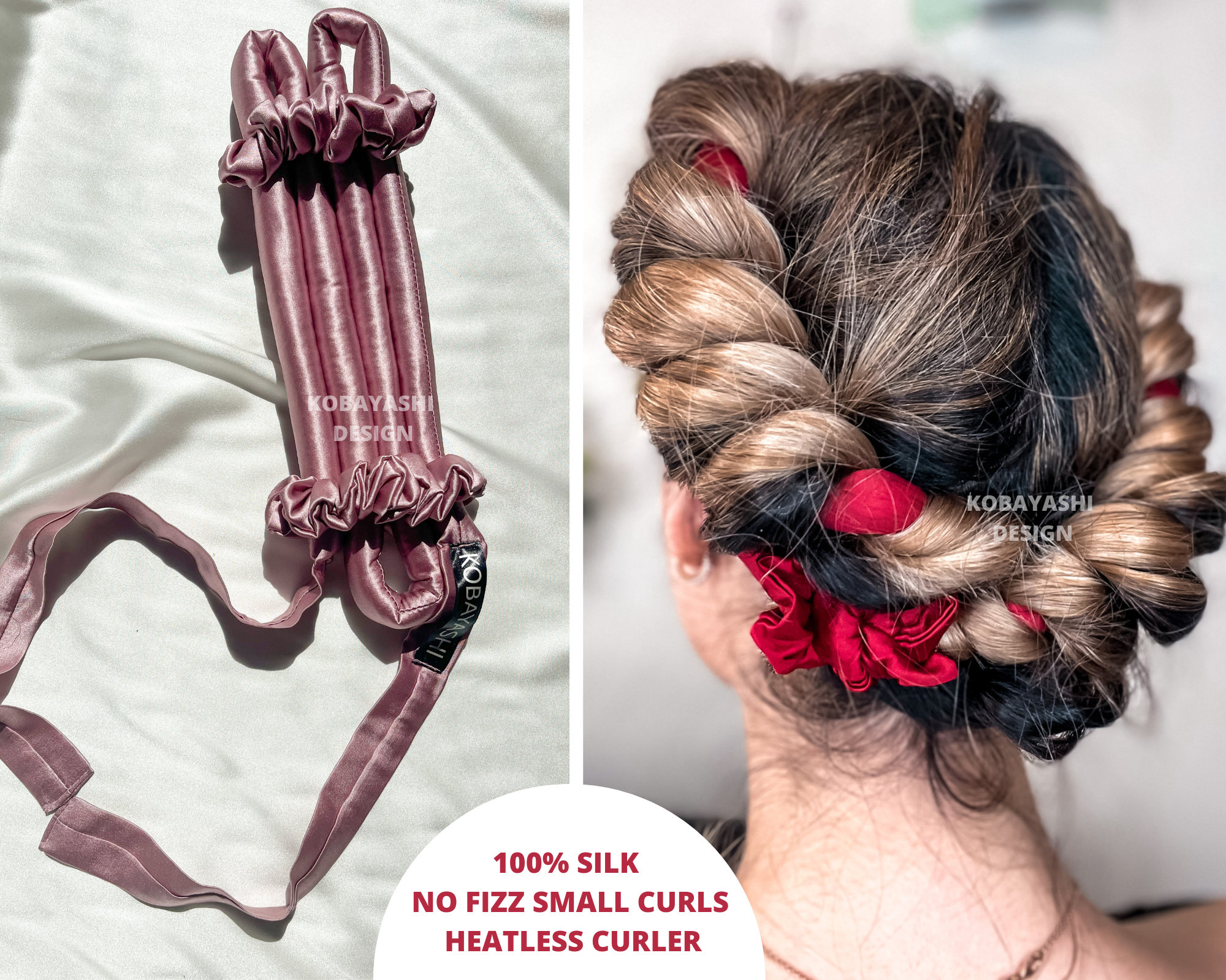 Lockenwickler über Nacht – Lila Satin-Band, Hitzefrei, Für Lange & Mittlere Haare