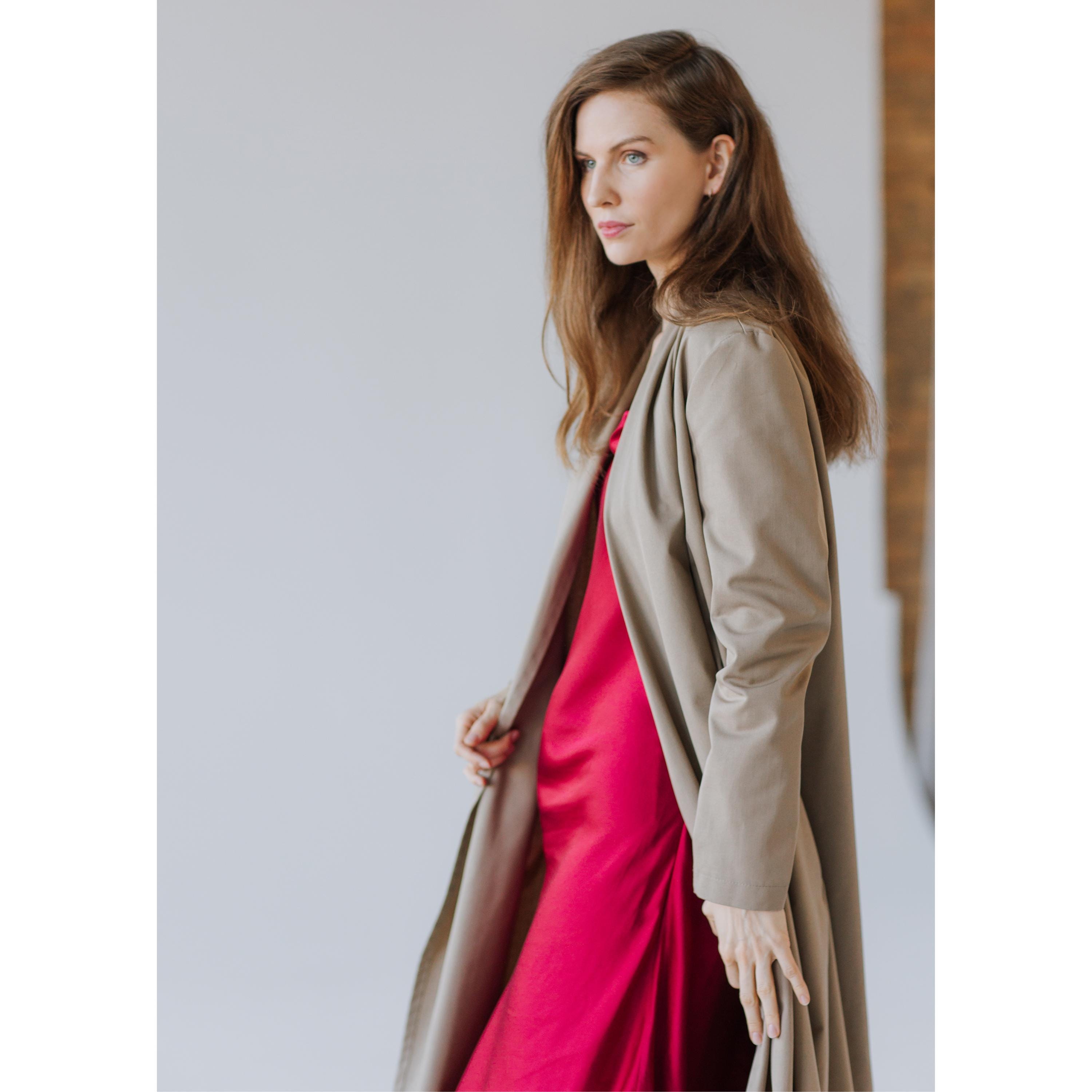 【AAKE】LOW MAXI ROBE COAT Long Notched Collar Wrap Dark Camel Coat | SENTALER