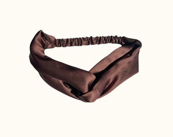 Silk Twist knot Headband | brown Double Twist Hair Wrap 100% Mulberry Silk headbands | front knot stylish summer hairband