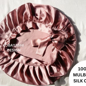 100% Mulberry Silk bonnet, 22 MM Pure Silk hair cap w ties elastic, comfortable adjustable sleep bonnets,Protecting no Damage Hair care gift