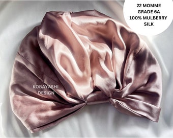 Pure Silk hair turban, Double layer 100% Mulberry silk sleeping night cap, reversible women's twisted sleep bonnet, Comfy silky hair hat