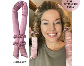 EXTRA Large jumbo heatless curler, 2 inch big wide overnight curling ribbon, damage free XXL full Blowout curls big roller, best no heat rod