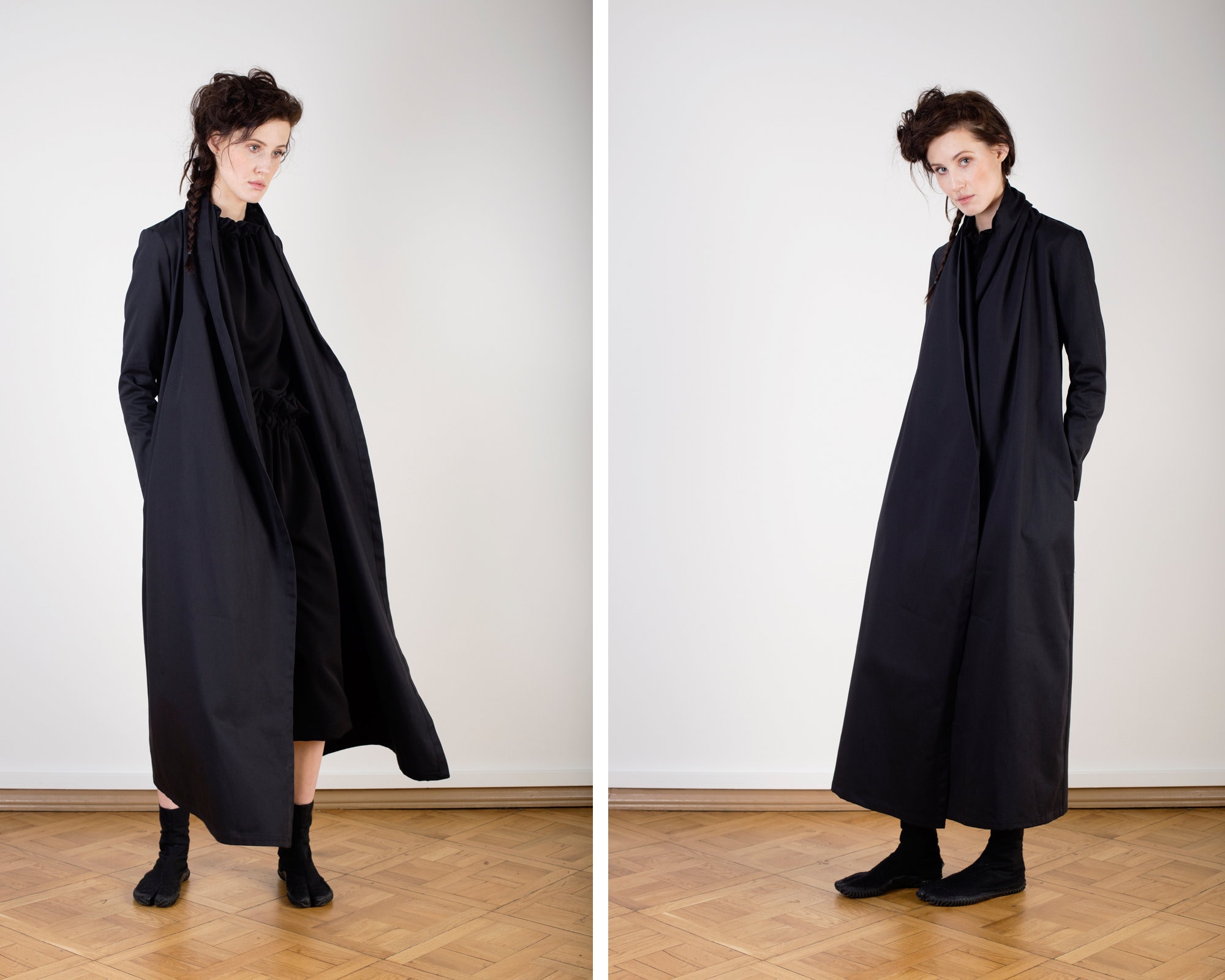 Long Spring Jacket, Black Minimalist Coat, Shawl Collar Long Spring Jacket, Black Minimalist Coat, Shawl Collar