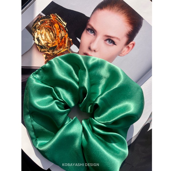 Jumbo silk scrunchie, emerald Green large silk XXL scrunchies, giant extra big scrunchy, oversize Pure Mulberry silk hair tie, gift 4 her