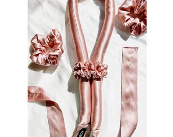 Mulberry silk Long Heatless hair Curler headband with bow, Large Overnight curling ribbon, no heat hair ribbon curler set, damage free hair