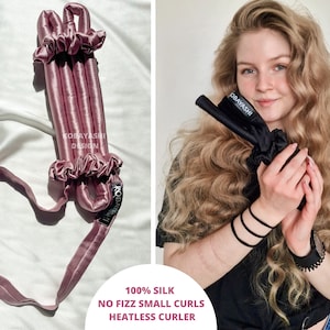 SMALL silk heatless curler hair curling tie ribbon, slim curler no heat hair ribbon curler set with Scrunchies, mini heatless curls