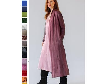 Summer Linen Cardigan long Coat |purple washed Linen Jacket for Women trench casual elegant minimalist maxi overcoat w pockets Linen Duster