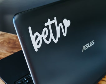 Custom Vinyl Name Sticker - Cursive Decal with Heart