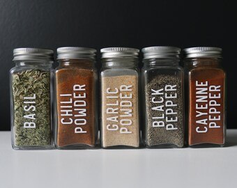 Spice Jar Labels (15-50) Block Lettering, Custom