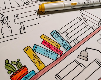 Book Tracker Bullet Journal Sticker - Book Sticker - Book List Coloring Sticker - Book Shelf Bujo Sticker