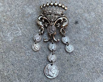 Coin Jewelry Vintage Brooch Vintage Enamel Jewelry French Coins Vintage Jewelry Medallion Jewelry Napoleon