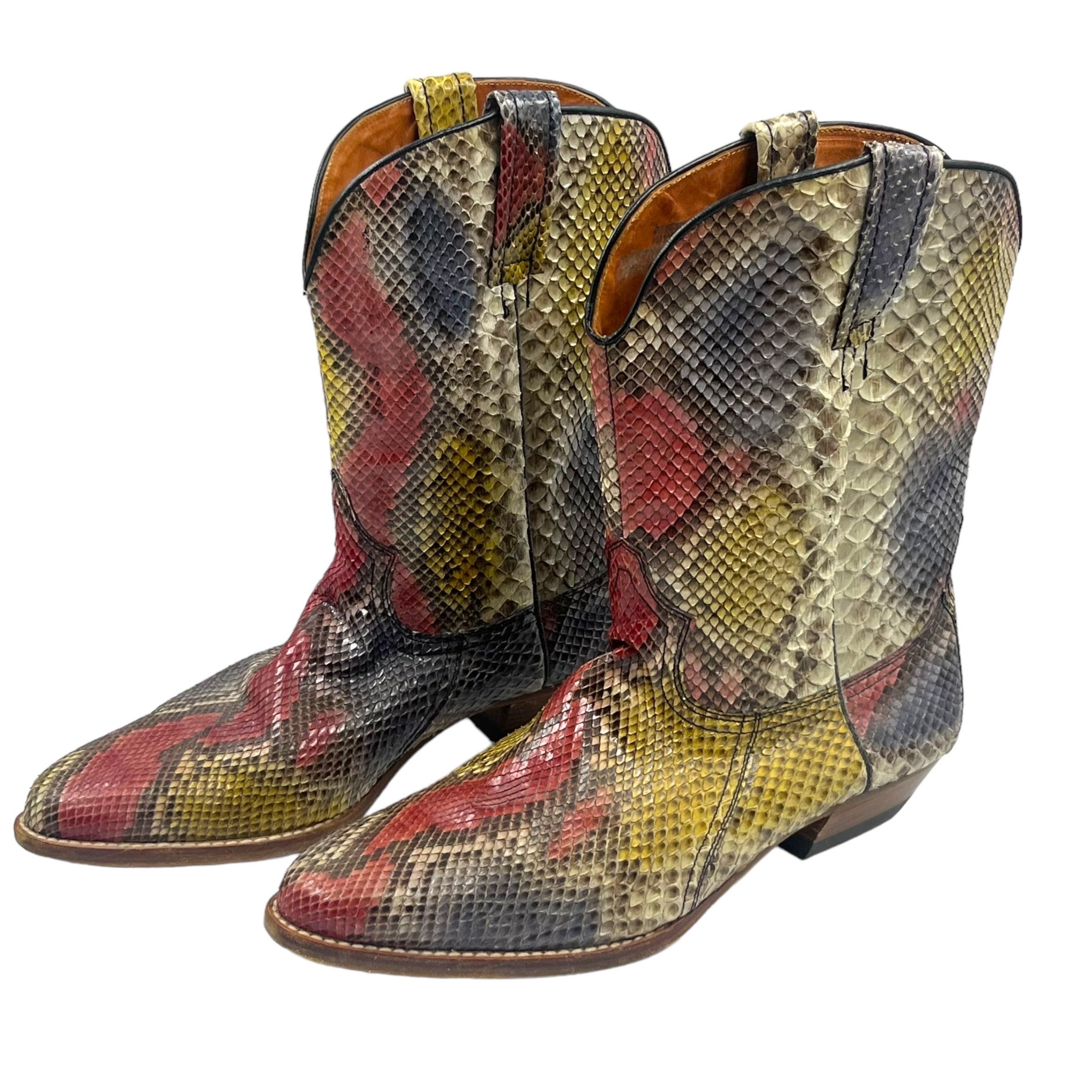 Vintage Multicolor Python Snakeskin Cowboy Boots 1980s 1990s by