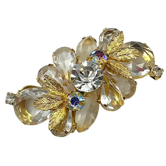 Vintage Clear AB Gold Rhinestone Brooch Pin 1950s… - image 1