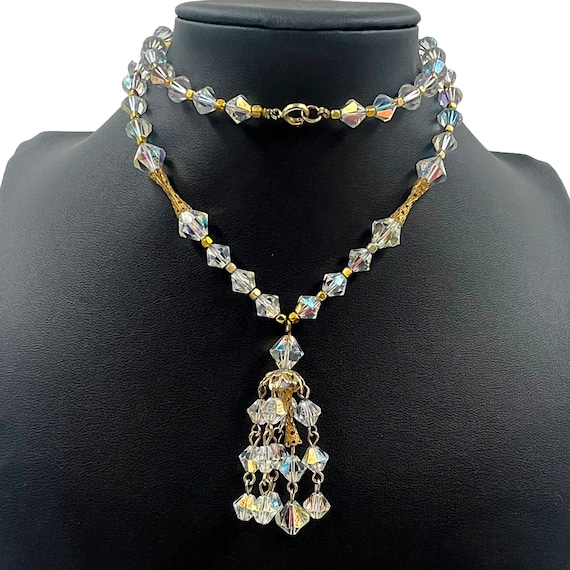 Vintage Glass Beaded Tassel Necklace 1950s 1960s … - image 1