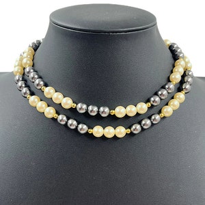 Vintage Monet Pearl Necklace 1980s 1990s Long Runway Couture Gray White Formal Bridal Designer Statement Jewelry