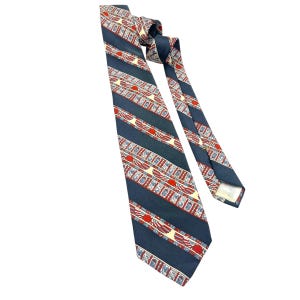 Vintage 1960s 1970s Egyptian Tie Hieroglyphics Scarabs Midcentury Navy Stripe Polyester Retro MCM Mens Clothing Accessory by Cappucino