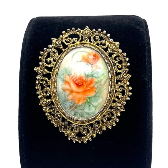 Vintage Hand Painted Porcelain Brooch Pin Pendant 195… Gem