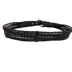 Vintage Brighton 80s 90s Black Braided Stretch Leather Belt Brass Buckle Size L image 3