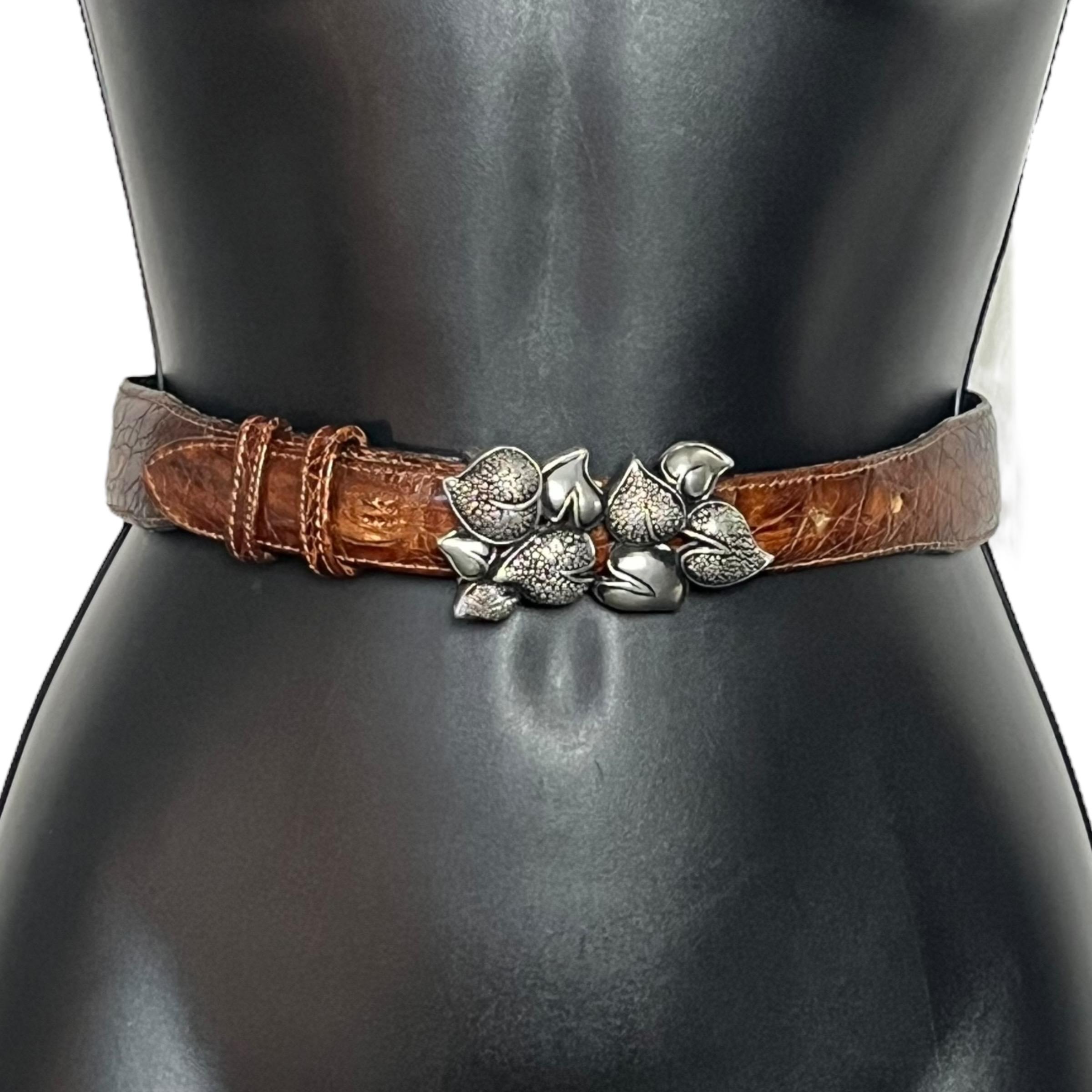 Faux Leather Crocodile Grain Wide Belt with Silver Buckle C8099 Calzoleria Toscana Crocodile Belt - Toscana USA main image 4