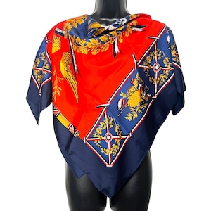 Vintage Mondi Escada Designer Scarf 1980s 1990s Silk Colorful Retro French Themed “Republique Française” Ladies Statement Fashion Accessory