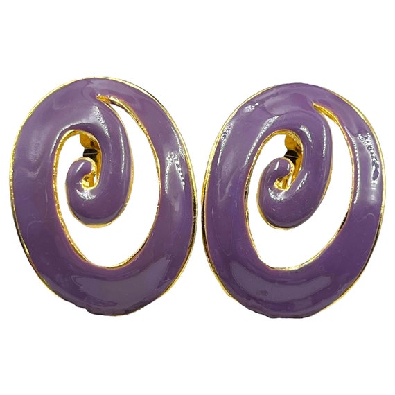 Huge Purple Spiral Earrings 1980s 1990s Vintage E… - image 1
