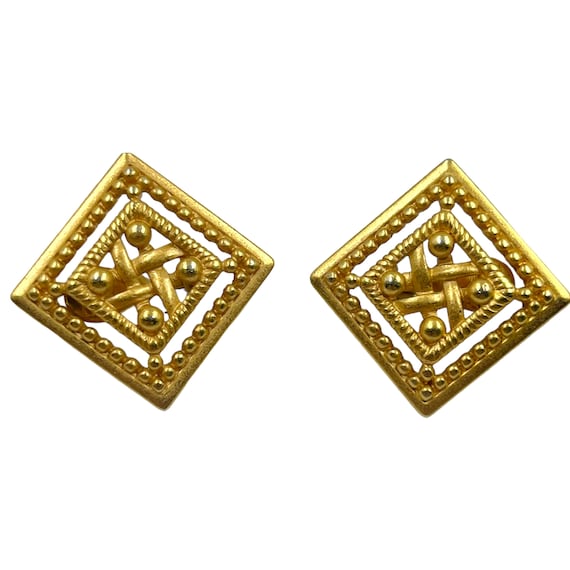 Vintage Monet Matte Gold Earrings 1980s 1990s Run… - image 1