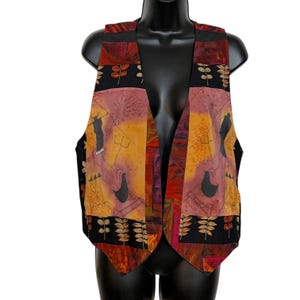Vtg 90s Art To Wear Patchwork Vest L Tribal Multicolored Abstract Boho Western