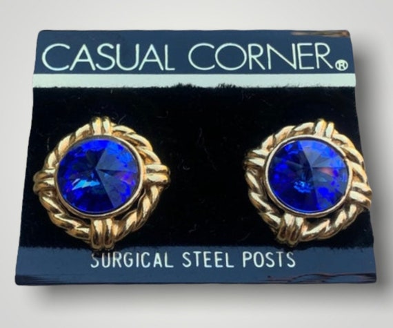 CHIC Vintage Blue Rhinestone Earrings 1980s 1990s… - image 1