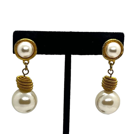 Vintage Pearl Drop Beaded Earrings 1980s 1990s Ru… - image 1