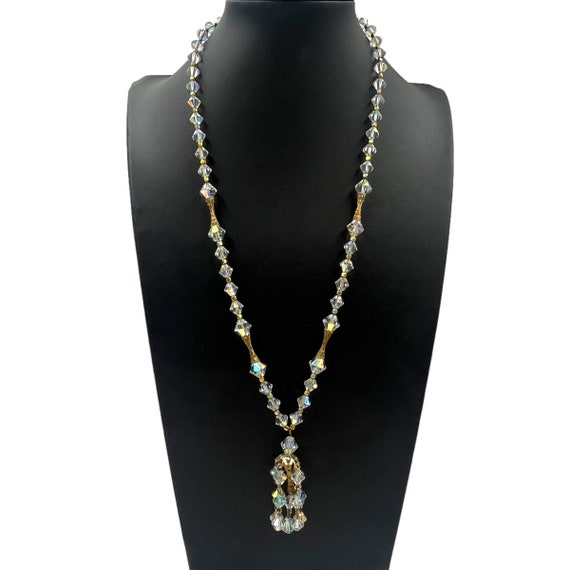 Vintage Glass Beaded Tassel Necklace 1950s 1960s … - image 2
