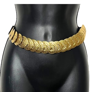 Vintage Gold Stretch Fish Scale Belt 1980s 1990s  Chunky Textured Circles Retro Womens Fashion Accessory Size S M