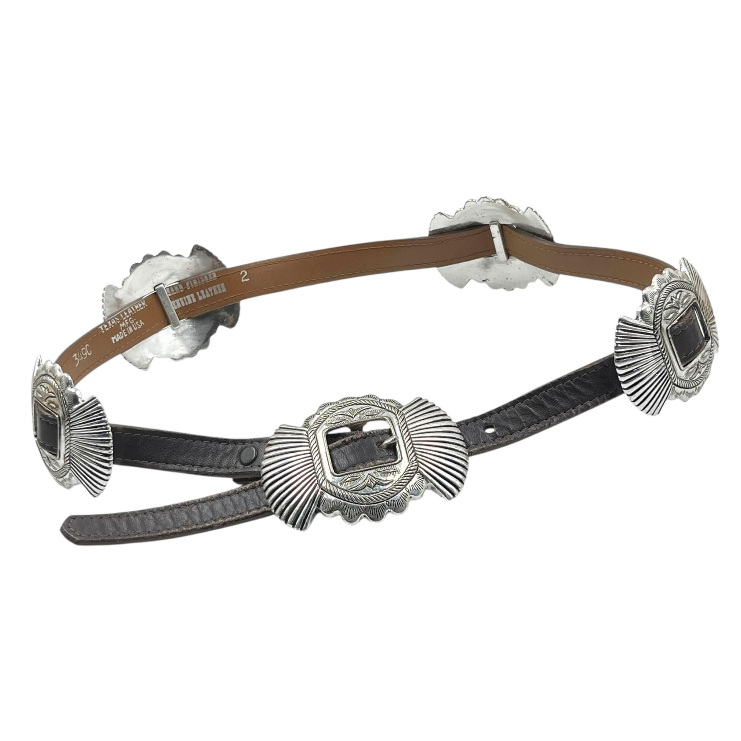 Vintage GUESS Black Leather Concho Belt Western Boho Silver Tone Size M/L Guess Vintage Black Leather Western Silver Buckle With  main image 4