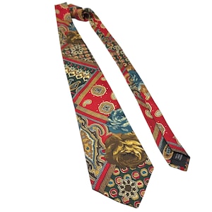 Vintage 80s 90s Churchill Silk Classic Tie Paisley Floral Patchwork Preppy Retro