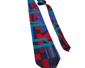 Vintage Zylos George Machado Italian Silk Tie: Abstract 90s Geometric Necktie