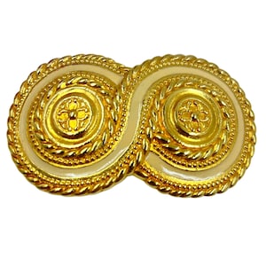 Vintage Day-Lor Gold Tone Belt Buckle: Cream Enamel Runway Accessory