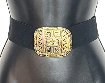 Vintage Gold Floral Fish Scale Belt 1980s 1990s Stretch  display picture 1