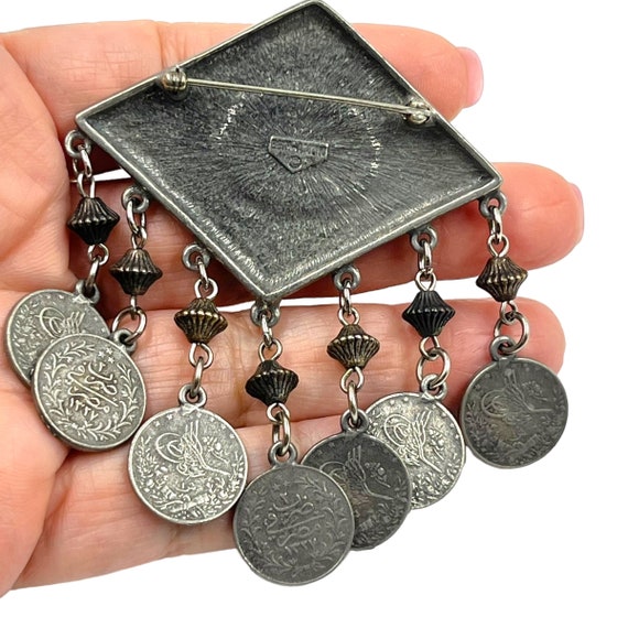 Vintage Ben Amun Coin Brooch Pin Boho Ethnic Silv… - image 4
