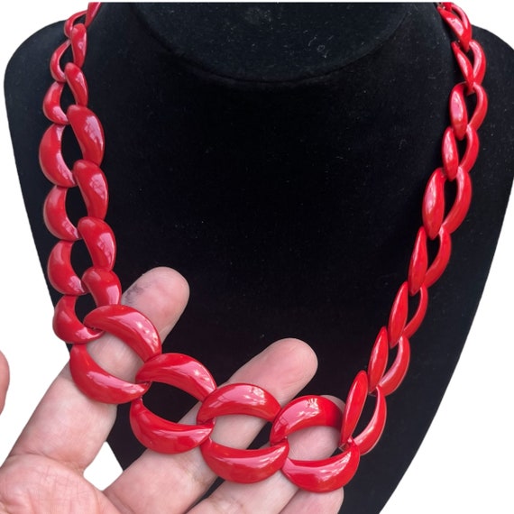 Vintage Napier Red Enamel Necklace 1980s 1990s Ru… - image 3