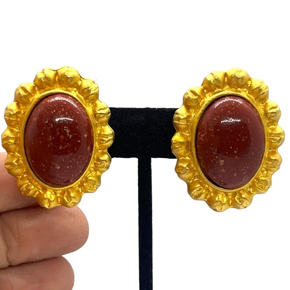 Vintage Chunky Carnelian Lucite Earrings 1980s 19… - image 2