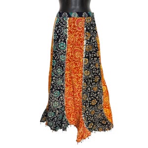 VTG Y2K Indian Block Print Patchwork Sequin Maxi Skirt Boho Asymmetrical L XL
