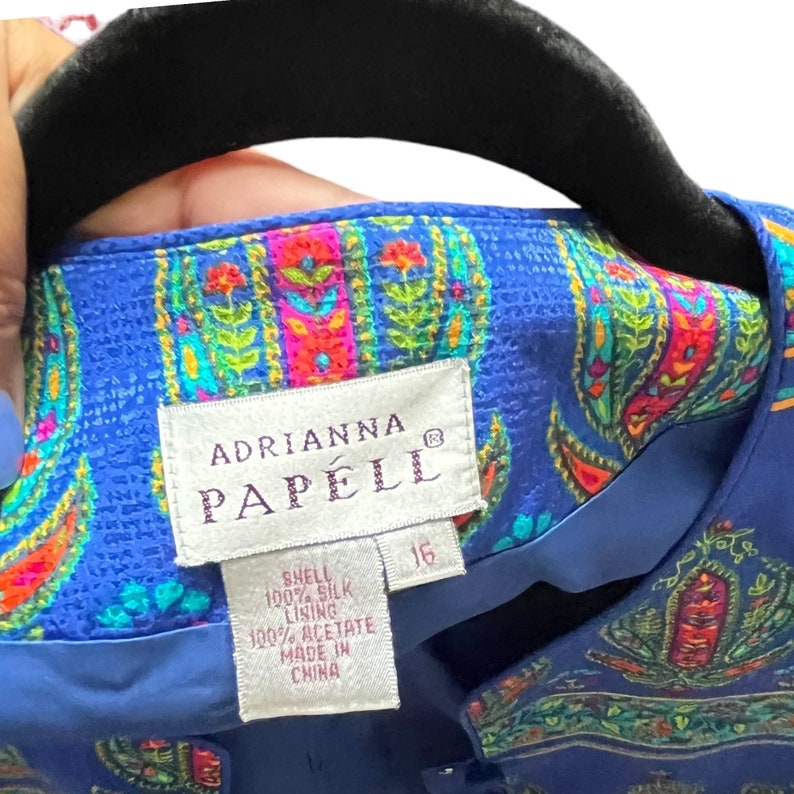 Traje de falda de seda vintage de Adrianna Papell, estilo Art Nouveau, talla grande 16 imagen 5