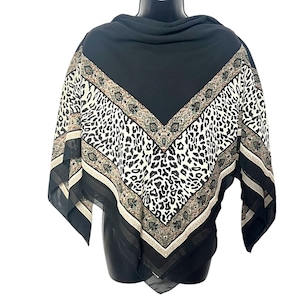 Vintage Fidan Large Animal Print Scarf 1990s Y2K Leopard Cheetah Black & White Statement Gift for Her Accessory