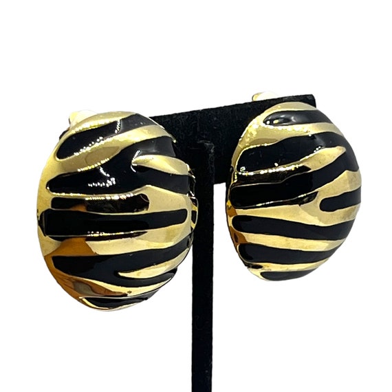 AMAZING Vintage Gold Zebra Earrings 1980s 1990s C… - image 3