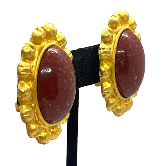 Vintage Chunky Carnelian Lucite Earrings 1980s 19… - image 3