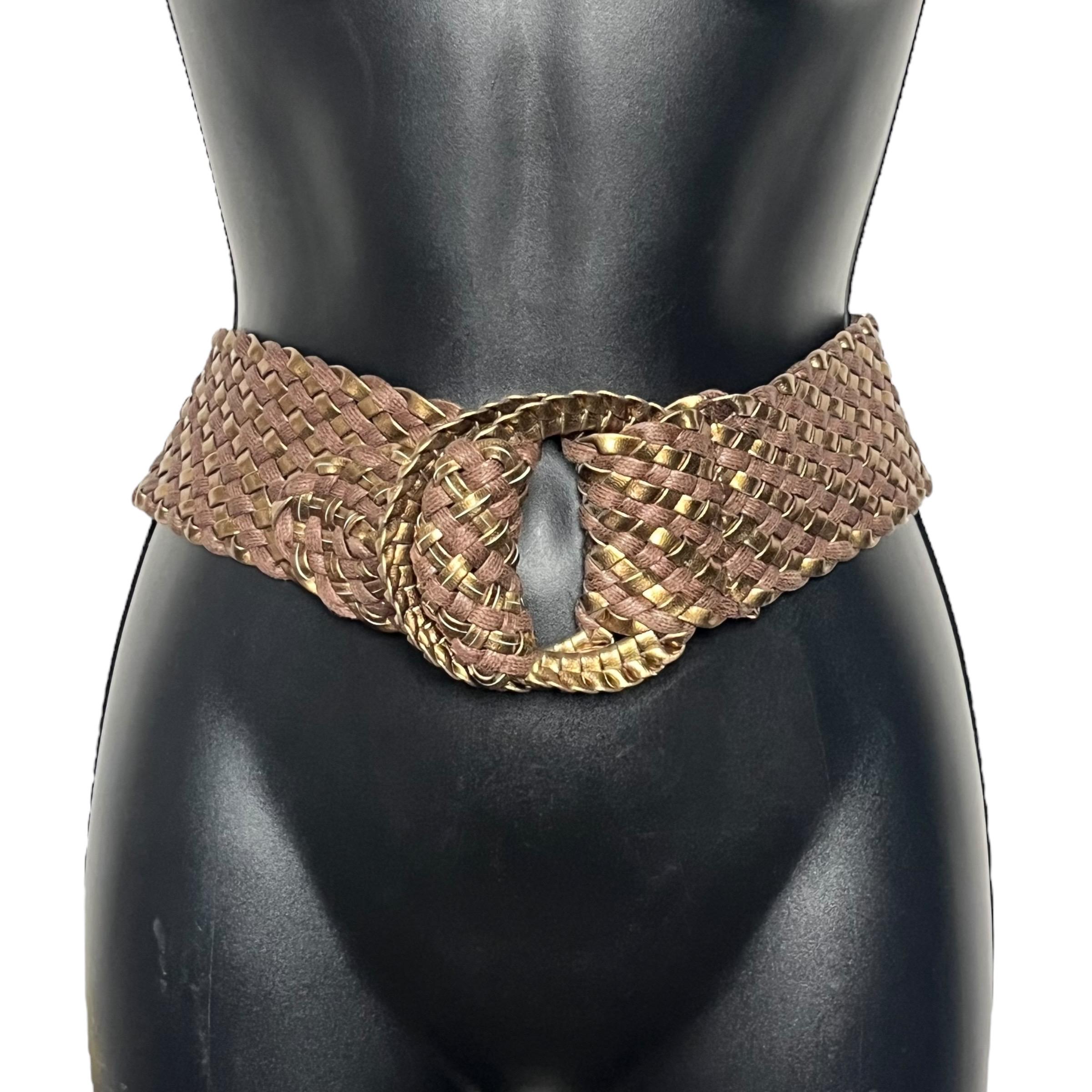 Vintage Wide Woven Belt 1990s Y2K Brown Bronze Metallic Boho  display picture 1